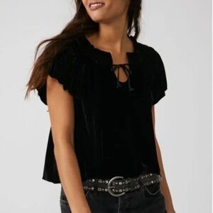 Free People Blavk Velvet Terese Top - Size M